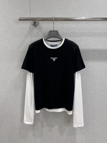 お洒落 カジュアル 2点セットトップス プラダ Tシャツ 偽物 長袖Tシャツ 半袖Tシャツ