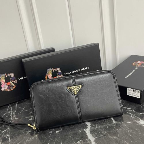 シンプル 上品 ラウンドファスナー 長財布 プラダ 財布 コピー ユニセックス ブラック