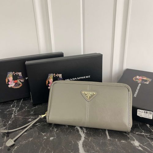 シンプル 上品 ラウンドファスナー 長財布 プラダ 財布 コピー ユニセックス グレー