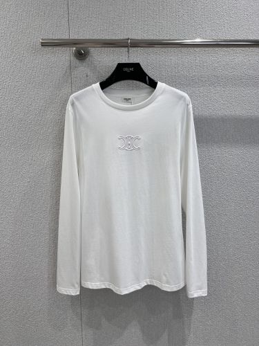 シンプル コットン 長袖Tシャツ セリーヌ Tシャツ コピー クルーネック ホワイト