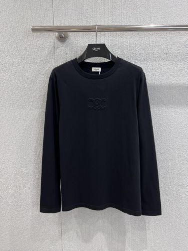シンプル コットン 長袖Tシャツ セリーヌ Tシャツ コピー クルーネック ブラック