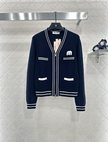 カジュアル Vネックカーディガン ミュウミュウ ニット コピー ネイビー