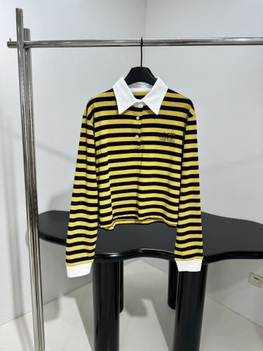 カジュアル ボーダー柄 ポロシャツ ミュウミュウ Tシャツ コピー 長袖 トップス