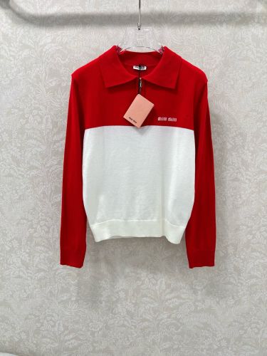 ミュウミュウ ニット コピーバイカラー ハーフジップ ニットポロ トップス