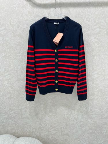 カジュアル Vネック ボーダーカーディガン ミュウミュウ ニット コピー トップス