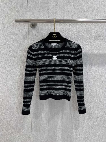 お洒落 上品 ストライプ クロップドニット シャネル セーター コピー トップス