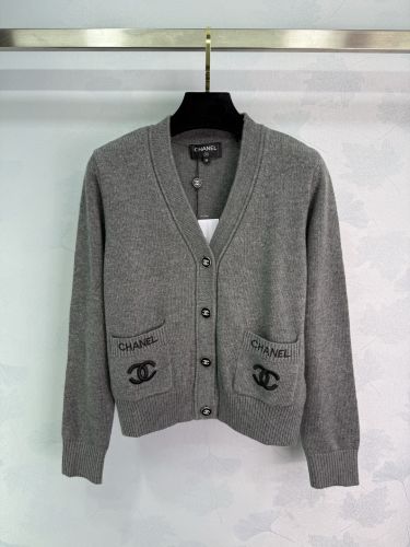 カジュアル ロゴ刺繍 Vネックカーディガン シャネル ニット コピー ウールブレンド