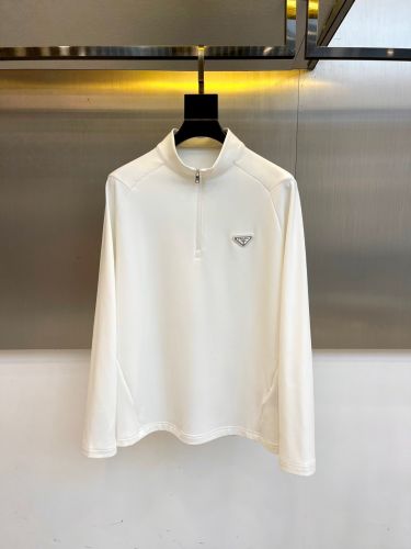 シンプル 洗練された ハーフジップ 長袖Tシャツ プラダ Tシャツ 偽物 ホワイト