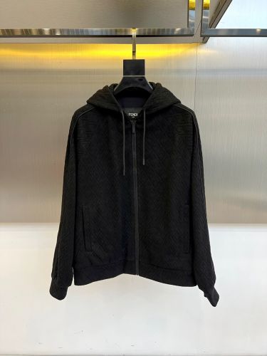 FFロゴ総柄 ジップパーカー フード付き フェンディ ジャケット 偽物 ブラック