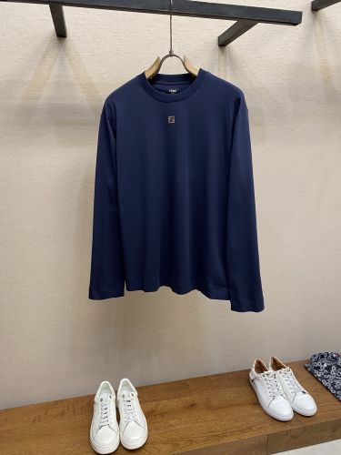 シンプル ロゴ刺繍 クルーネック フェンディ Tシャツ 偽物 長袖T シンプル ロゴ刺繍 クルーネック フェンディ Tシャツ 偽物 長袖T