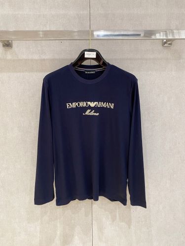 定番 合わせやすい ロゴ 長袖Tシャツ アルマーニ Tシャツ 偽物 コットン ブルー