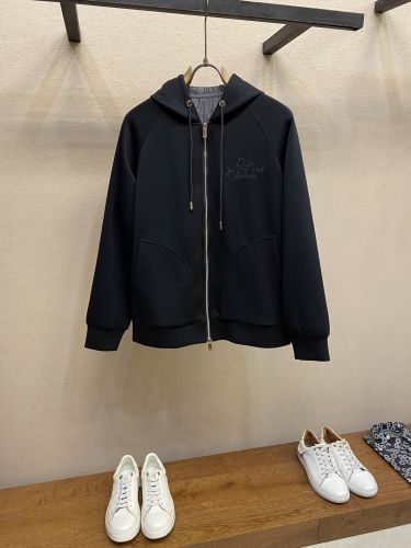 シンプル ジップアップ フーディー クリスチャン・ディオール パーカー コピー ブラック