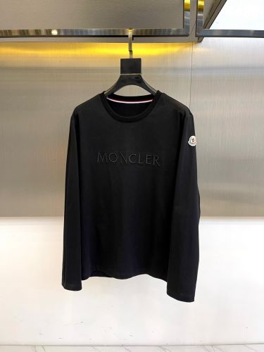 シンプル クルーネック 長袖Tシャツ モンクレール Tシャツ 偽物 ブラック