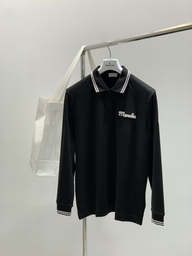 洗練された シンプル 長袖 ポロシャツ モンクレール Tシャツ 偽物 ブラック
