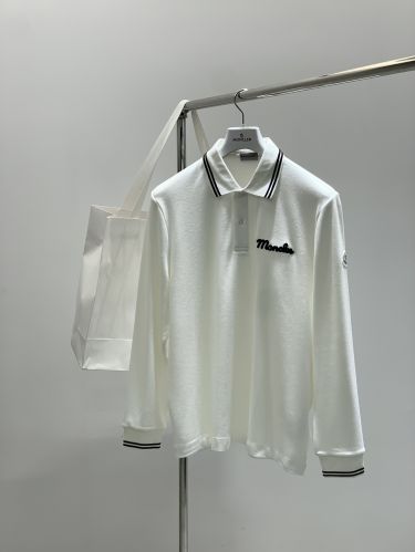 洗練された シンプル 長袖 ポロシャツ モンクレール Tシャツ 偽物 ホワイト