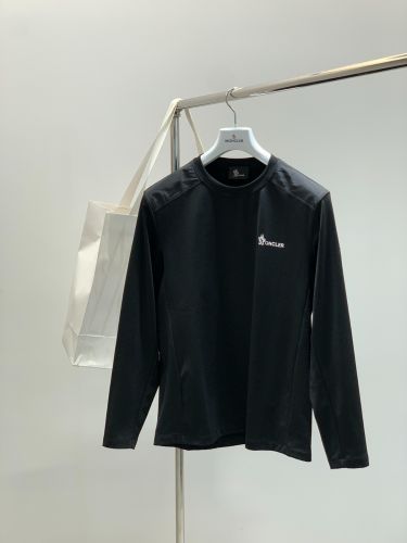 カジュアル 上品 クルーネック 長袖Tシャツ モンクレール Tシャツ 偽物 ブラック