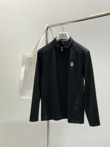 カジュアル ハーフジップ 長袖Tシャツ モンクレール Tシャツ 偽物 ブラック