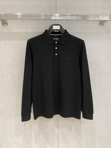 上品 コットン ロゴ 長袖 ポロシャツ ヒューゴ・ボス Tシャツ コピー ブラック