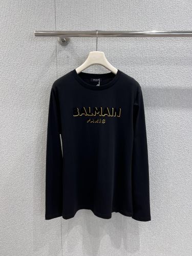 シンプル ロゴプリント 長袖Tシャツ バルマン Tシャツ コピー コットン ブラック