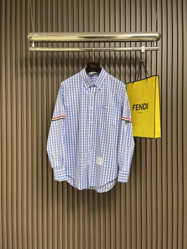 爽やか コットン チェックシャツ トムブラウン シャツ 偽物 ライトブルー