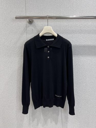 洗練された ウール＆カシミヤ ニットポロ アレキサンダーワング ニット 偽物 ブラック