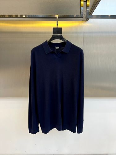 上品 カジュアル エルメネジルド・ゼニア ニット 偽物 スキッパーネック ニットポロ ネイビー