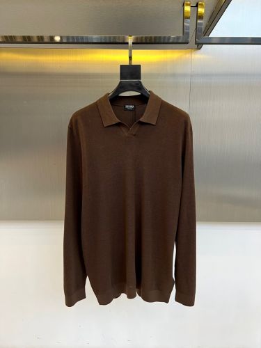 カジュアル 上品 エルメネジルド・ゼニア ニット 偽物 スキッパーネック ニットポロ ブラウン