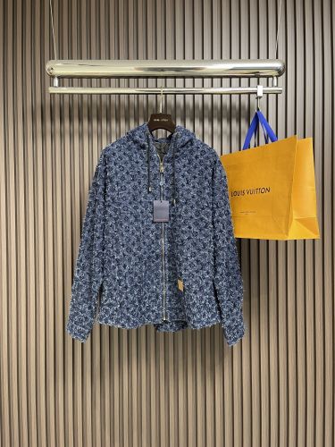 フロックド モノグラム デニムフーディ ルイ・ヴィトン ジャケット スーパーコピー