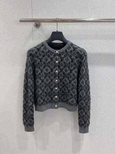 ルイ・ヴィトン ニット コピー モノグラム クルーネック カーディガン グレー