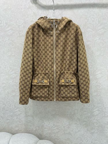 上品 カジュアル GGジャカード フーデッドジャケット グッチ ジャケット 偽物 ベージュ