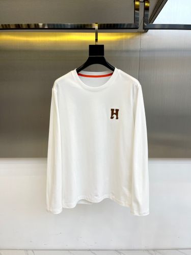 シンプル コットン 長袖Tシャツ エルメス Tシャツ コピー クルーネック ホワイト
