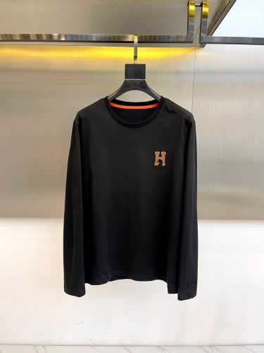 シンプル コットン 長袖Tシャツ エルメス Tシャツ コピー クルーネック ブラック
