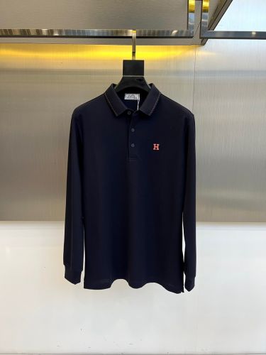 洗練された コットン 長袖 ポロシャツ エルメス Tシャツ 偽物 ネイビー