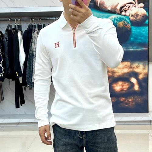 上品 カジュアル ハーフジップ 長袖 ポロシャツ エルメス Tシャツ 偽物 ホワイト