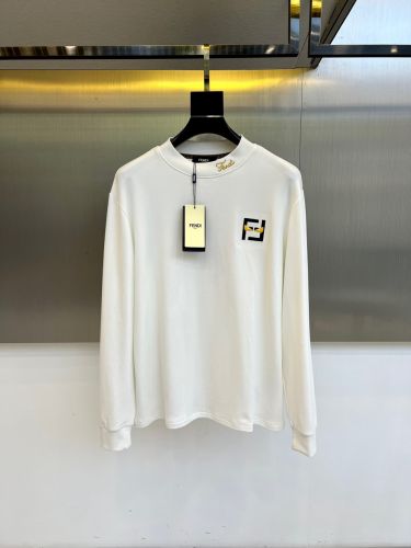 シンプル ロゴ刺繍 コットン 長袖Tシャツ フェンディ Tシャツ 偽物 トップス ホワイト