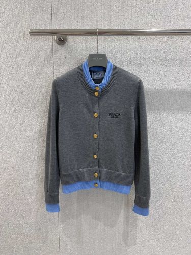 おしゃれ レイヤード風 ニットカーディガン プラダ ニット 偽物 グレー 