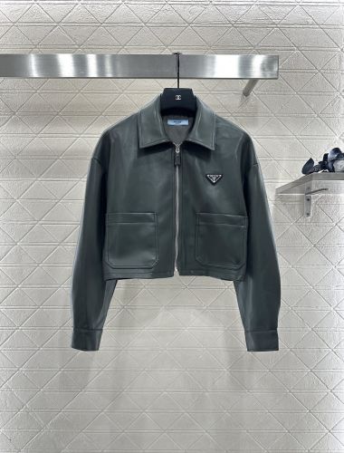 カジュアル PUレザー クロップドジャケット プラダ ジャケット 偽物 ブルゾン グリーン