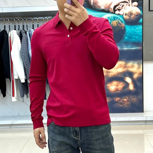 注目される 合わせやすい バーバリー Tシャツ 偽物 ロゴ入り長袖 ポロシャツ レッド