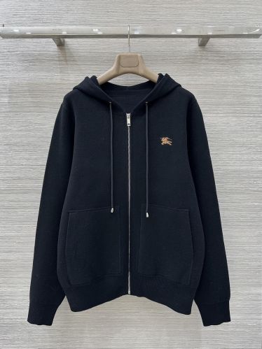 シンプル 上品 ジップアップ ニットパーカー バーバリー ニット 偽物 ブラック