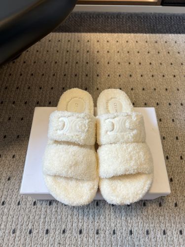 秋冬 もこもこ ファーサンダル セリーヌ サンダル スーパーコピー ホワイト
