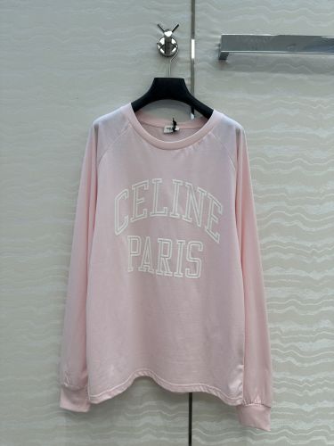 定番 カジュアル コットン 長袖Tシャツ セリーヌ Tシャツ 偽物 ピンク