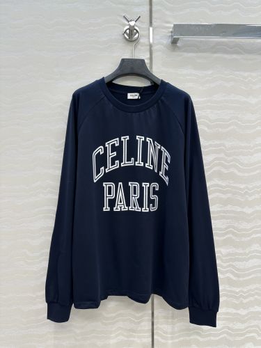 定番 カジュアル コットン 長袖Tシャツ セリーヌ Tシャツ 偽物 ネイビー