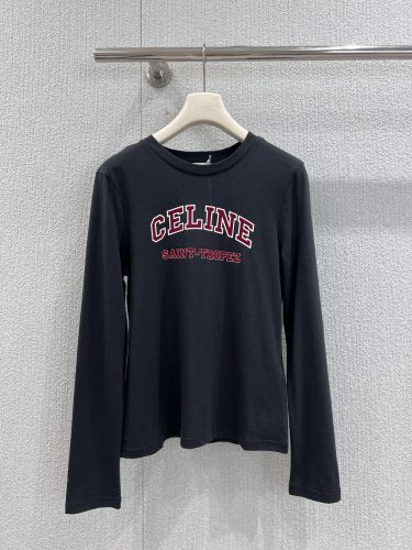 ベーシック カレッジロゴ 長袖Tシャツ セリーヌ Tシャツ 偽物 コットン ブラック