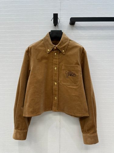 カジュアル コーデュロイ クロップド丈シャツ セリーヌ シャツ 偽物 ブラウン