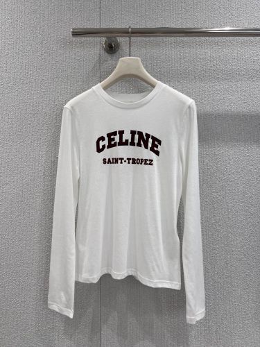 ベーシック カレッジロゴ 長袖Tシャツ セリーヌ Tシャツ 偽物 コットン ホワイト