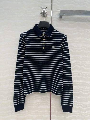 ボーダー柄 コットン 長袖ポロシャツ セリーヌ Tシャツ 偽物 ブラック