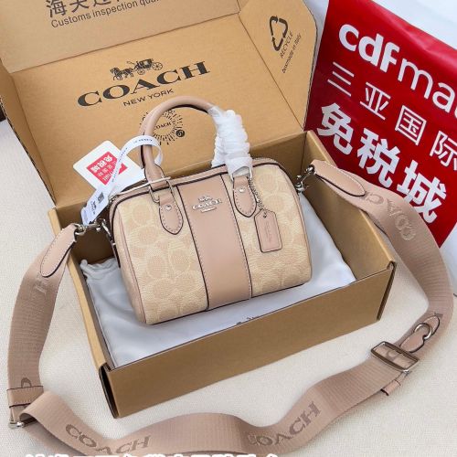 コーチ バッグ スーパーコピー 人気 定番 シグネチャー柄 ミニボストンバッグ ピンク