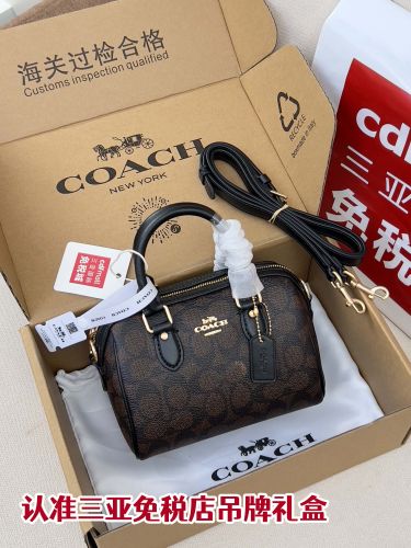 人気 シグネチャー柄 コーチ バッグ スーパーコピー 定番 ミニボストンバッグ