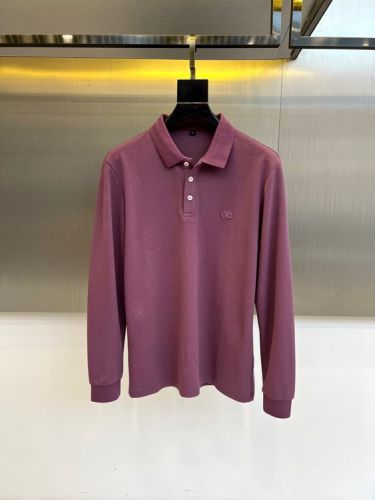 シンプル 洗練された 長袖 ポロシャツ サルヴァトーレ・フェラガモ Tシャツ 偽物 パープル