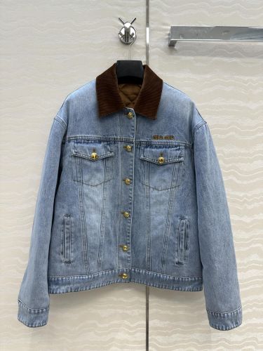 おしゃれ コーデュロイ襟 デニムジャケット ミュウミュウ ジャケット コピー
